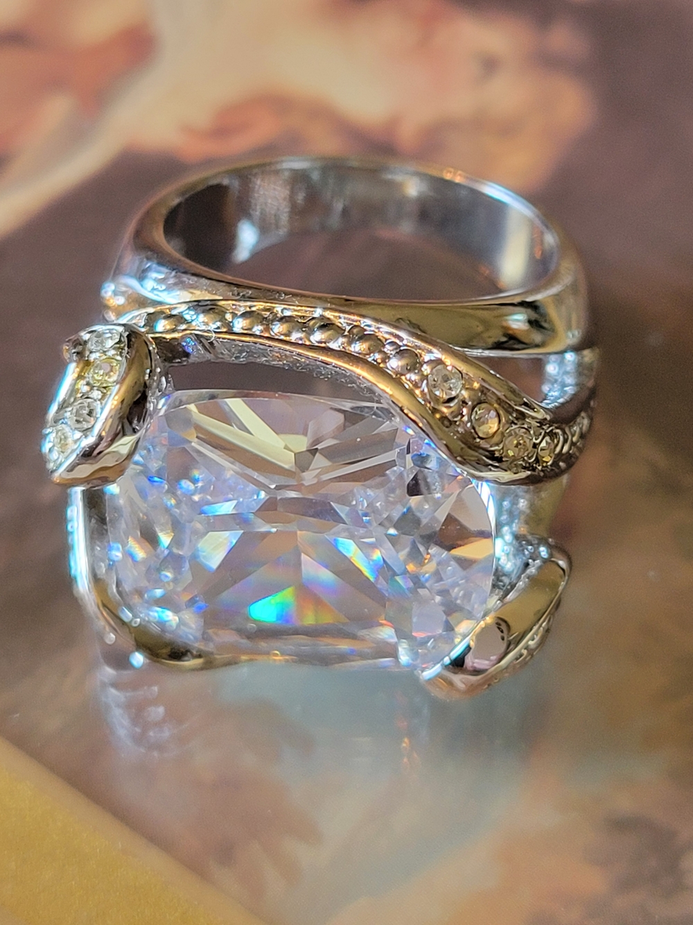Silver Crystal Statement Ring with Clear Stone